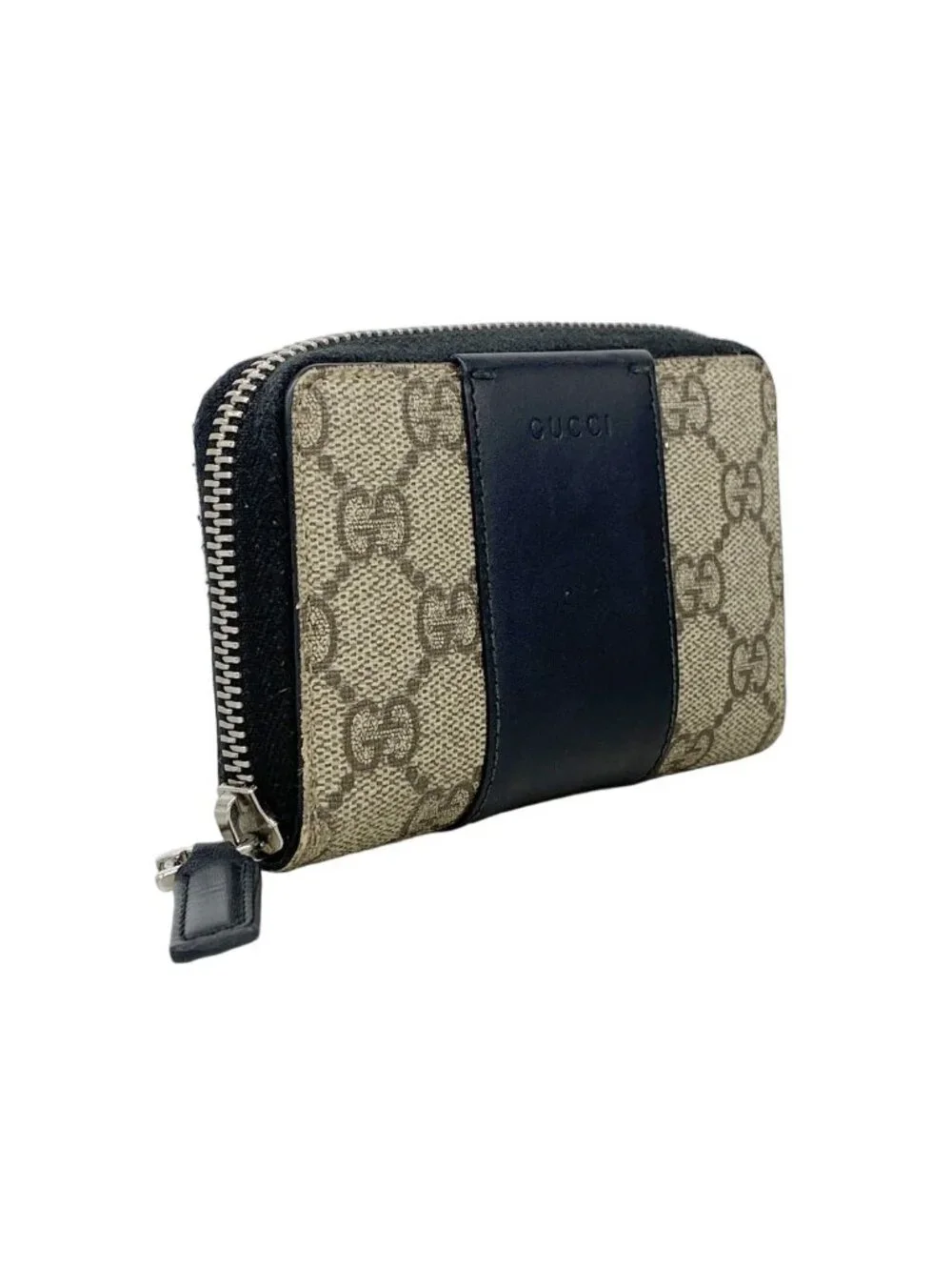 ★SOLD★ Gucci Coin Case GG Supreme Leather Black Brown Silver - Picture 2 of 7